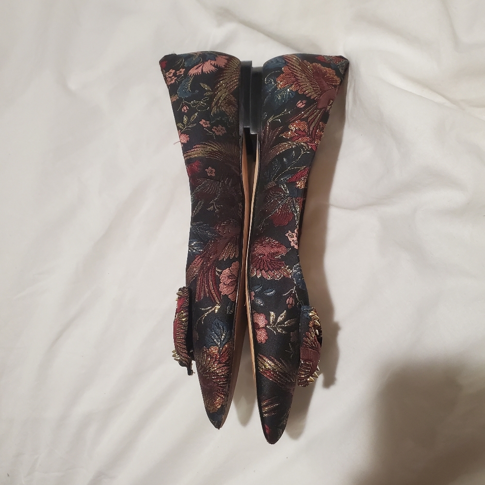 Sam Edelman Raisa Studded Black Bird Jacquard Pointed Flats - Picture 7 of 11
